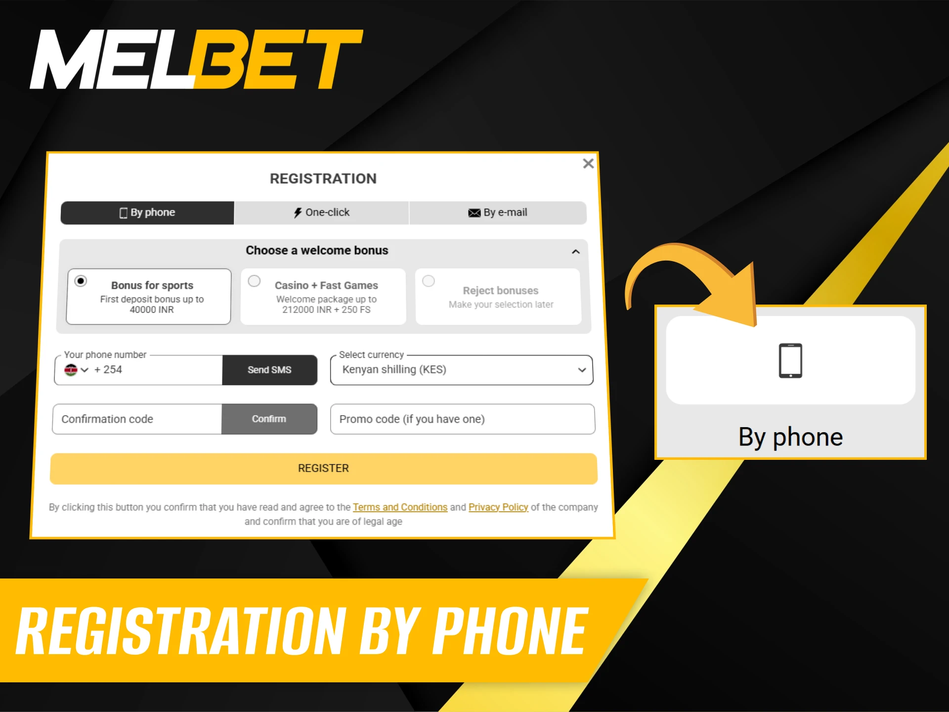 You can use your phone number to register for Melbet Kenya easily and quickly.
