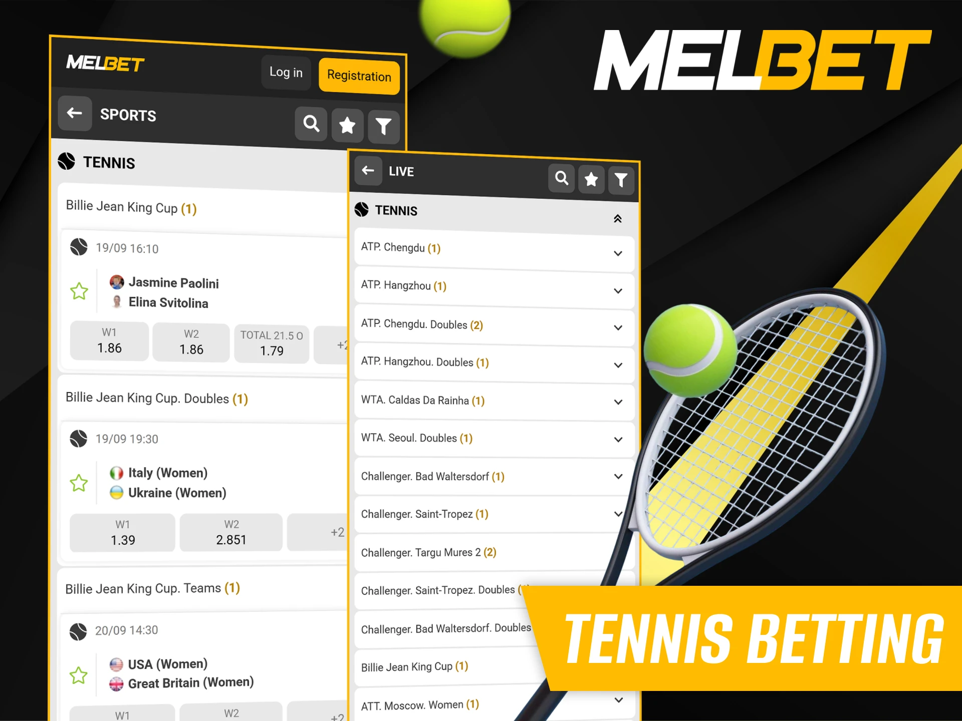 Melbet Kenya offers the most popular tennis tournaments for betting.